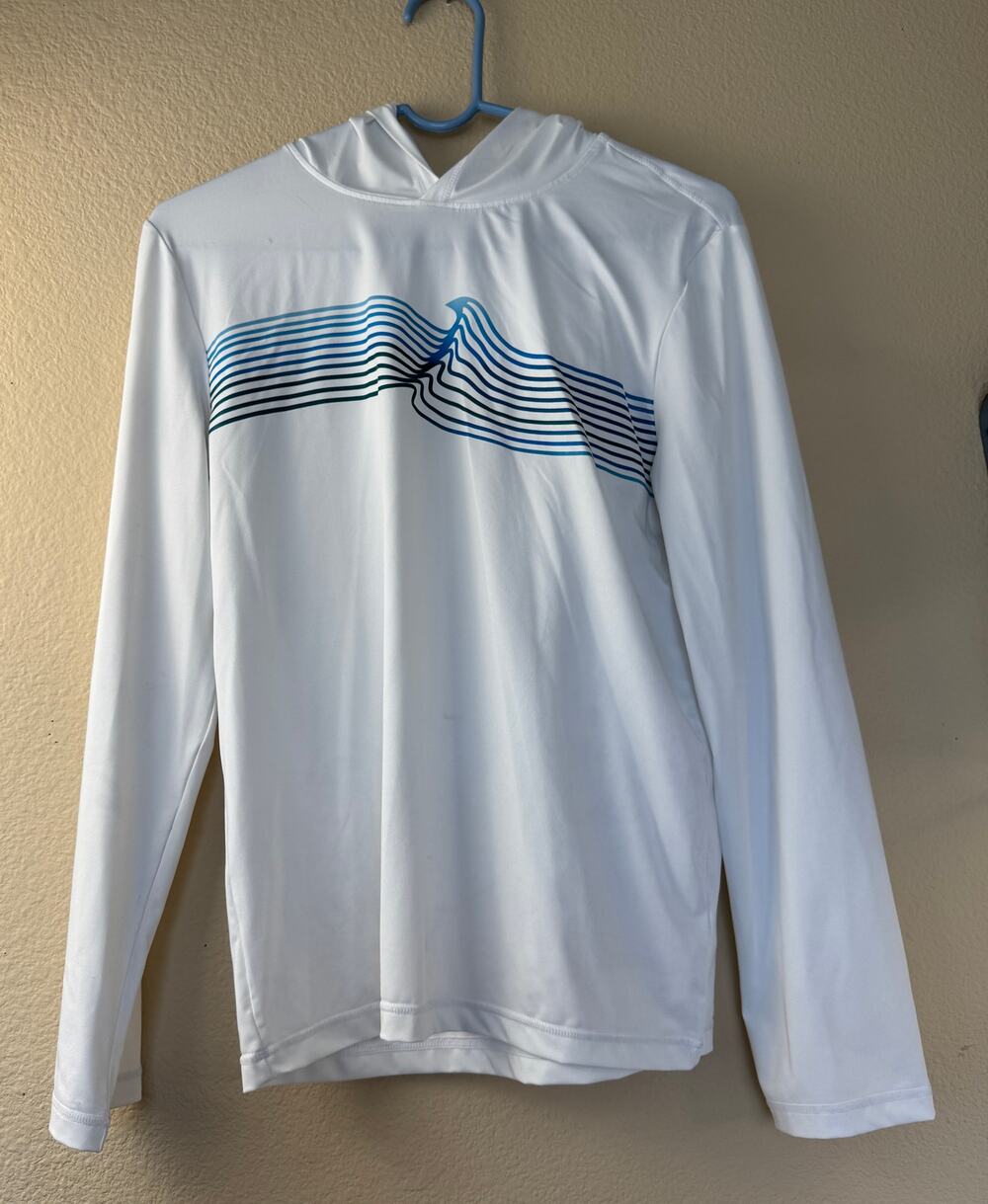 Wonder Nation Kids XL 14-16 White Hooded Performance Shirt Blue Wave Graphic